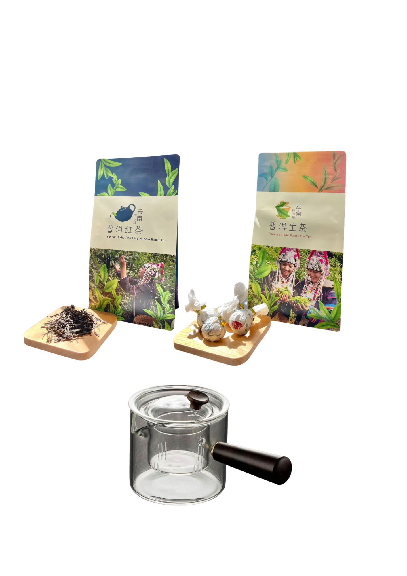 Bundle packs of Yunnan Tea with Glass Tea Pot Set