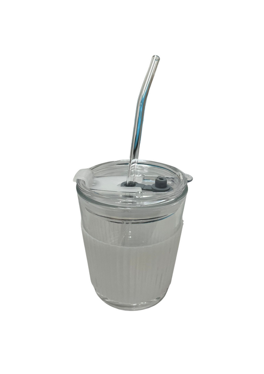 Glass Coffee Cup with Glass Straw & a Holder